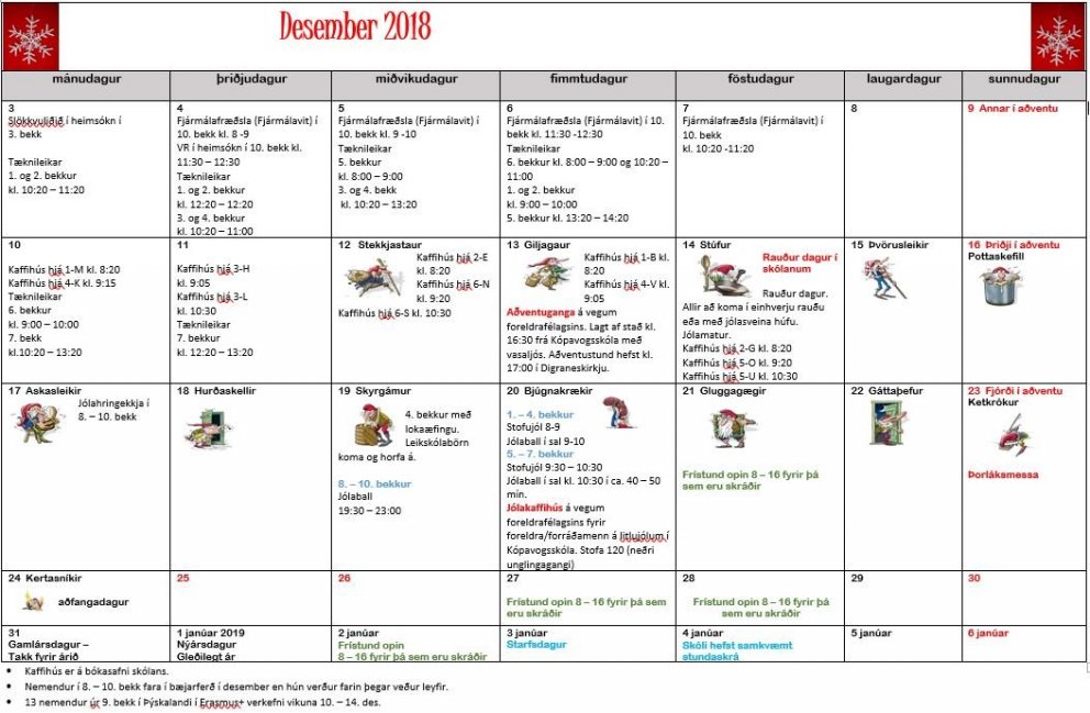 Desemberskipulag 2018