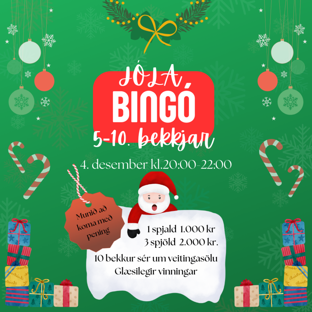 Jólabingó 5.-10. bekkjar kl. 20:00-22:00 í kvöld, miðvikudaginn 4. desember.
