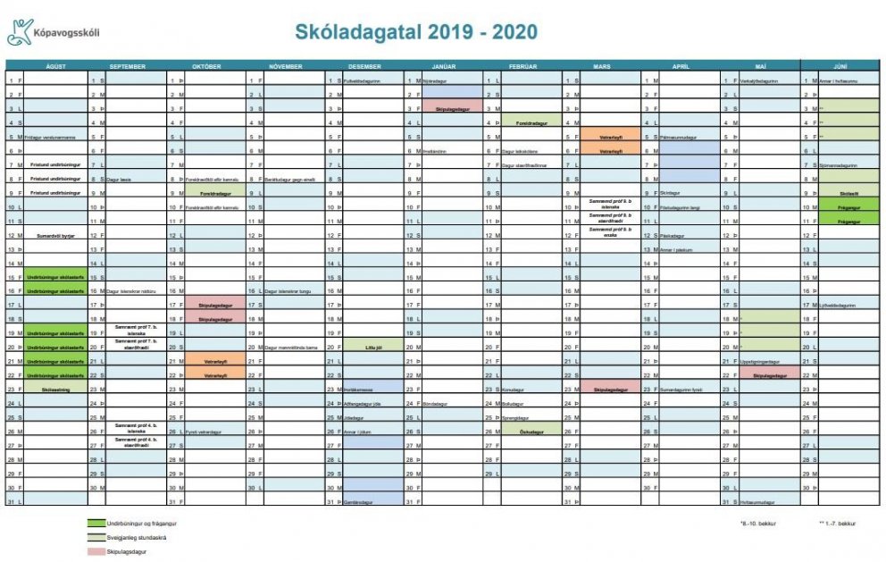 Skóladagatal 2019-2020