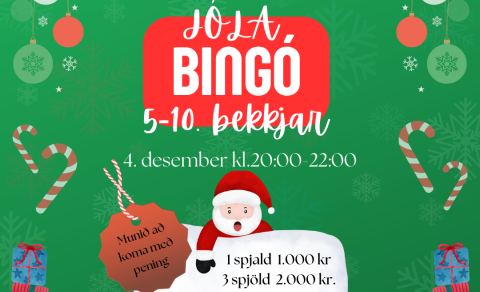 Jólabingó 5.-10. bekkjar kl. 20:00-22:00 í kvöld, miðvikudaginn 4. desember.
